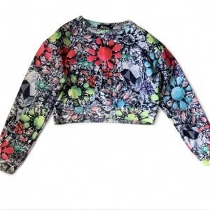 Jaded London Multicolor Gem-Print Cropped Top